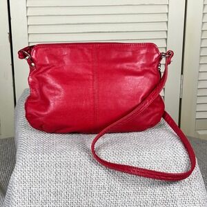 Leather Express Vintage Red Soft Leather Purse 90s Shoulder Bag Y2K Handbag